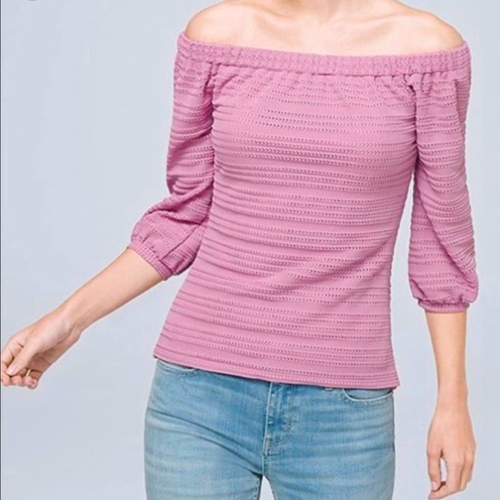 White House Black Market Pink Off-Shoulder 3/4 Sleeve Blouse